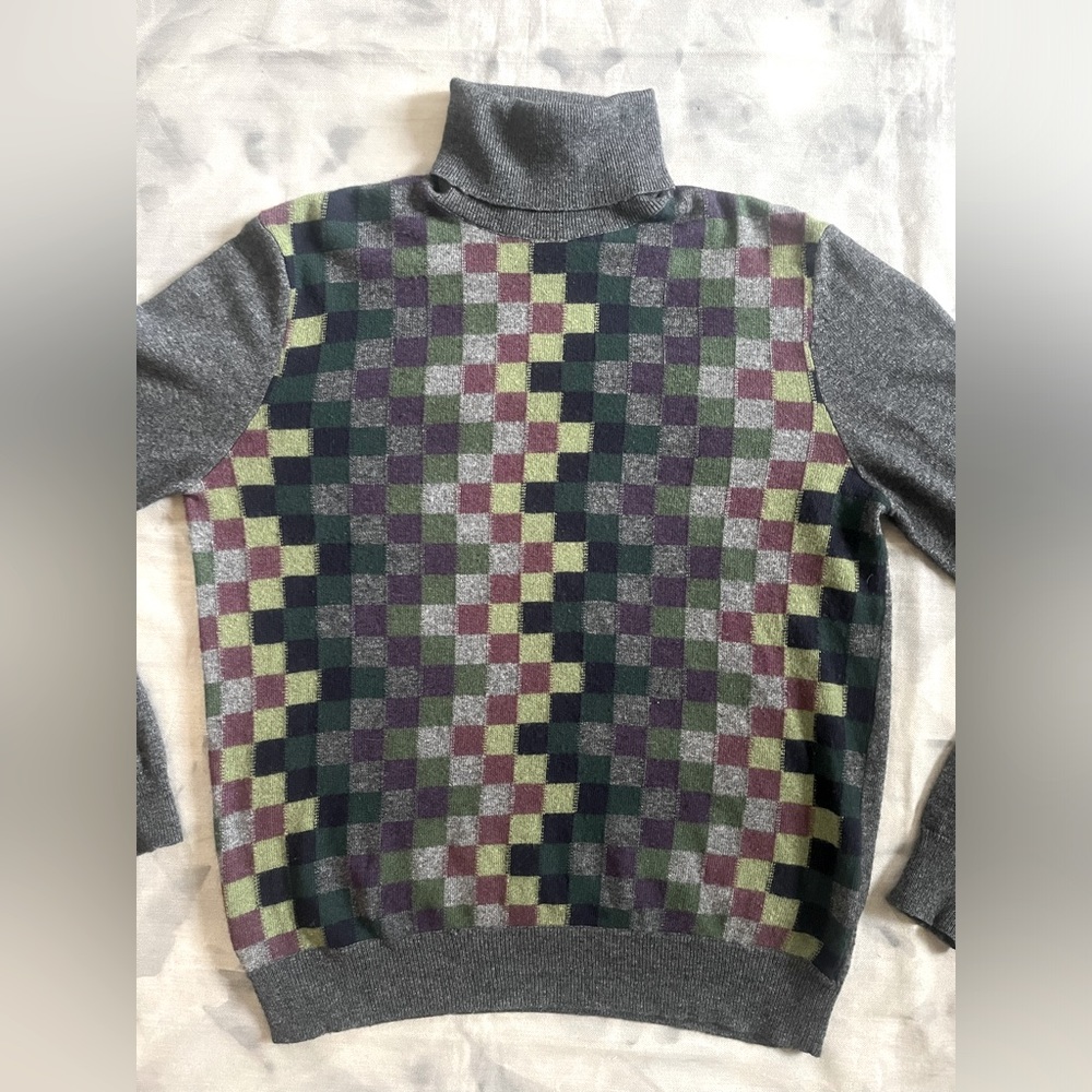 Dolce and Gabbana Multicolor Checkerboard Wool Turtleneck - Picture 2 of 8